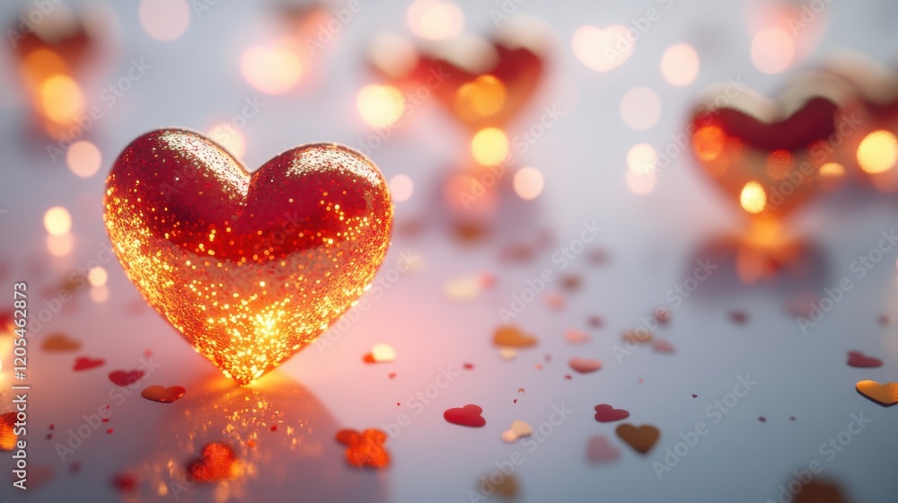 Poster shimmering red heart decoration with sparkles on soft background