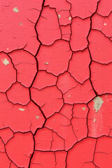 Close-up of a weathered red surface with cracked paint, showcasing a textured pattern of peeling layers.