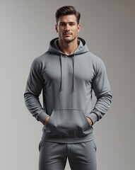 Obraz premium man wearing a casual plain hoodie, mockup shirt product