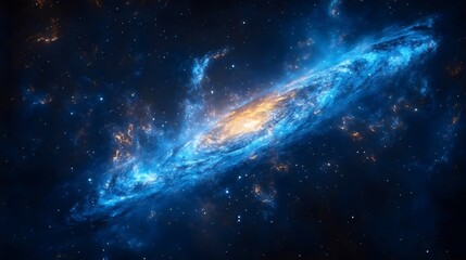 A blue and orange spiral galaxy with a blue center
