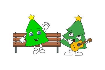 Christmas trees on the bench