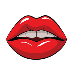 Bold Red Lips Clipart - Glossy Lip Bite Illustration on White Background







