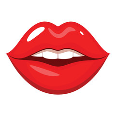 Obraz premium Bold Red Lips Clipart - Glossy Lip Bite Illustration on White Background