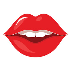 Bold Red Lips Clipart - Glossy Lip Bite Illustration on White Background







