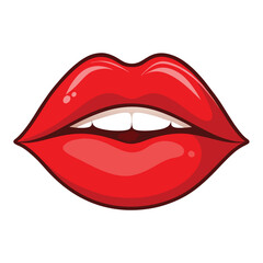 Bold Red Lips Clipart - Glossy Lip Bite Illustration on White Background







