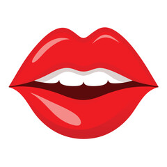 Bold Red Lips Clipart - Glossy Lip Bite Illustration on White Background







