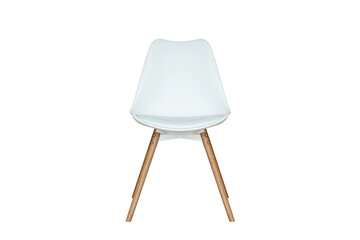 white chair with wooden legs isolated on a white background