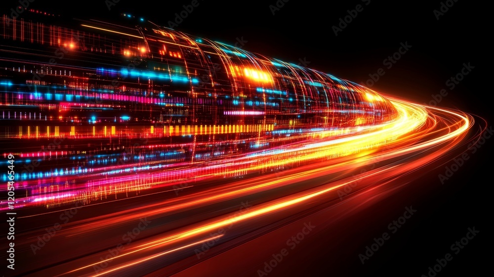 Poster abstract digital tunnel of vibrant light trails and data streams