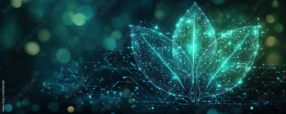 Poster innovative ai technology concept with digital leaf and circuit patterns