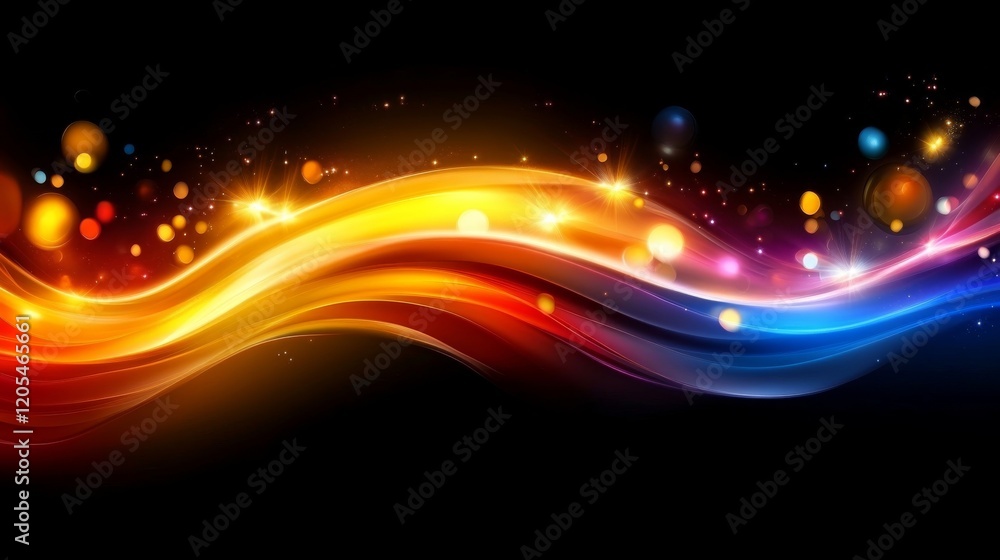 Poster abstract colorful wave with glowing lights and bokeh effect