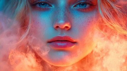 Woman with fiery artistic lighting