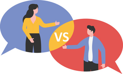 Debate concept on blue background. Vector cartoon illustration. Design for comic book, poster, banner.
