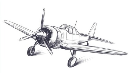 Vintage Airplane Sketch with Detailed Design Elements and Features