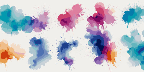 Set of colorful abstract watercolor splash brush strokes vector background. Colors watercolor paint stains vector texture background.
