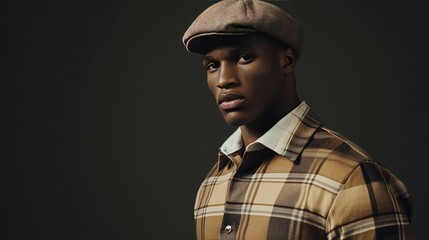 A man in a rugby shirt and beret exuding sporty chic vibes
