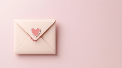 Pink Envelope with Heart Sticker on a Soft Pink Background for Valentine's Day or Love Messages