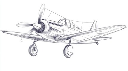 Vintage Airplane Sketch in Outline Style for Artistic Illustrations