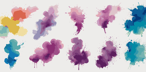 Set of colorful abstract watercolor splash brush strokes vector background. Colors watercolor paint stains vector texture background.