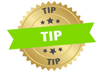 tip. tip round green and gold label isolated on transparent background