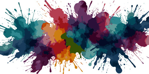 Vector abstract colorful rainbow holi paint and colorful cloud smoke powder explosion isolated on transparent wide panorama background.	