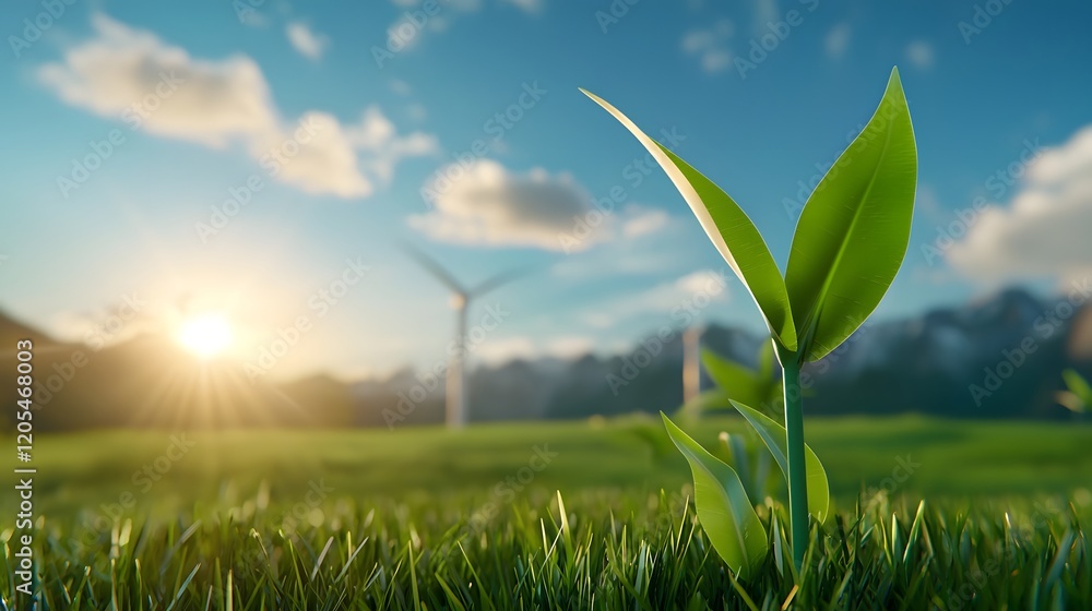 Poster Futuristic AI driven energy distribution system seamlessly integrating wind solar and conventional power sources within a modern sustainable landscape