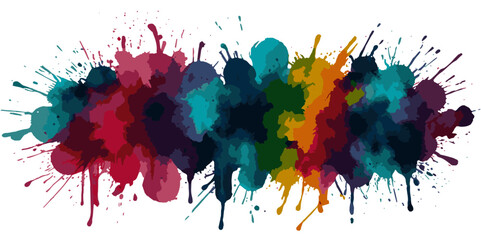 Vector abstract colorful rainbow holi paint and colorful cloud smoke powder explosion isolated on transparent wide panorama background.	
