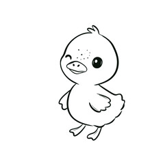 Adorable Duckling Illustration in Black and White Line Art Drawing for Coloring and Kids' Creative Activities