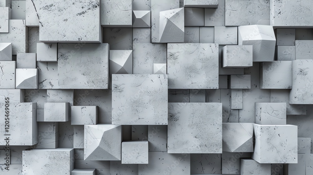 Poster a concrete geometric abstract pattern, with squares and pyramids.