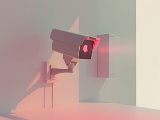 Glowing Red CCTV Monitoring in Pastel Minimal Setting