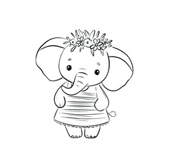 Adorable Little baby elephant Line Art Drawing for Coloring and Kids' Creative Activities