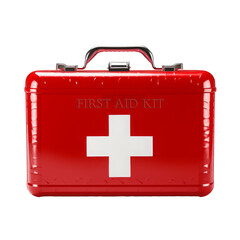 Fototapeta premium Red First Aid Kit Box Isolated on Transparent Background