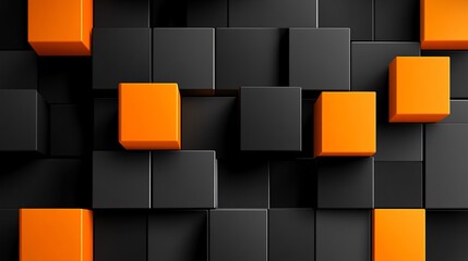 Abstract 3D Cubes Background Black Orange Geometric Pattern Design