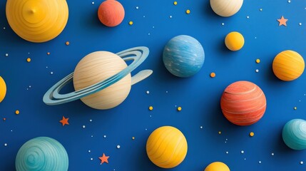Planet decor for kid's room, featuring colorful wooden planets with playful and engaging designs for a fun atmosphere