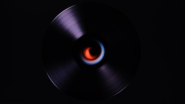 Old black vinyl record rotating