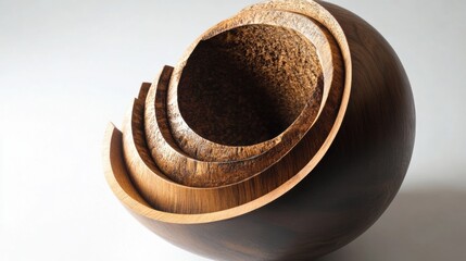 Planet-shaped wood decor, combining natural wood textures with artistic shapes to create a versatile decorative piece