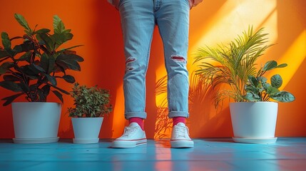 Potted plants and tropical decor with vibrant hues