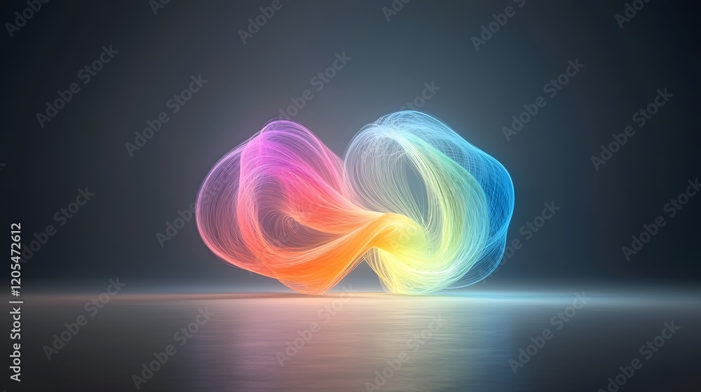 Poster glowing river of vibrant swirling colors flowing through an abstract dreamlike landscape symbolizing
