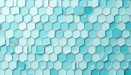 Fototapeta premium Hexagonal Tiles In Varying Shades Of Aqua