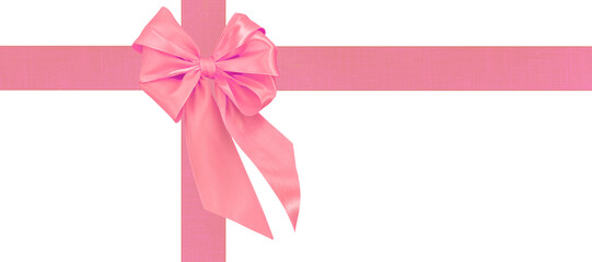 Emballage cadeau avec ruban rose, fond blanc 