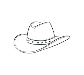 Simple Cowboy Hat Line Art Illustration in Minimal Black and White Style