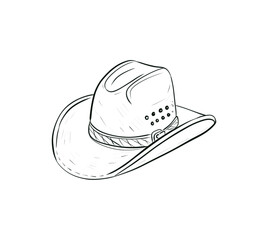 Simple Cowboy Hat Line Art Illustration in Minimal Black and White Style