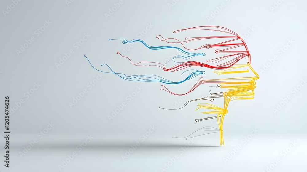 Poster abstract of a head filled with swirling colorful lines symbolizing the creative process innovation a