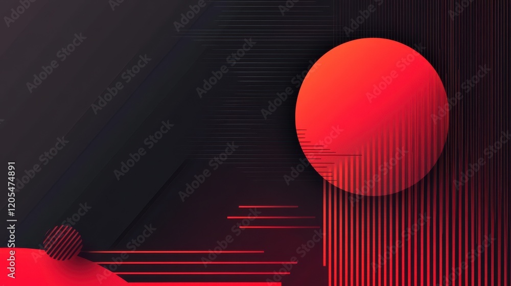 Poster abstract red circle on dark background with geometric lines