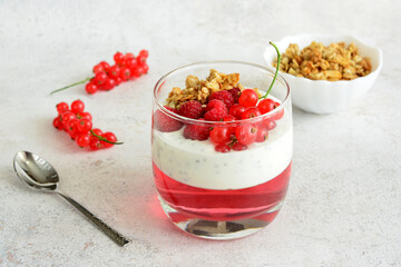 Layered Berry Yogurt Parfait drinking glass walnut red currant  