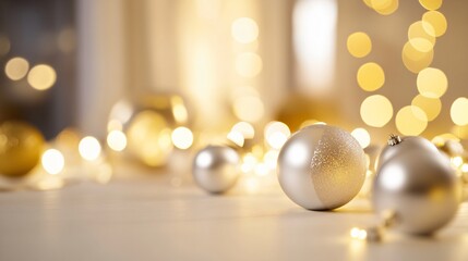 Fototapeta premium Elegant Silver Christmas Ornaments Festive Background