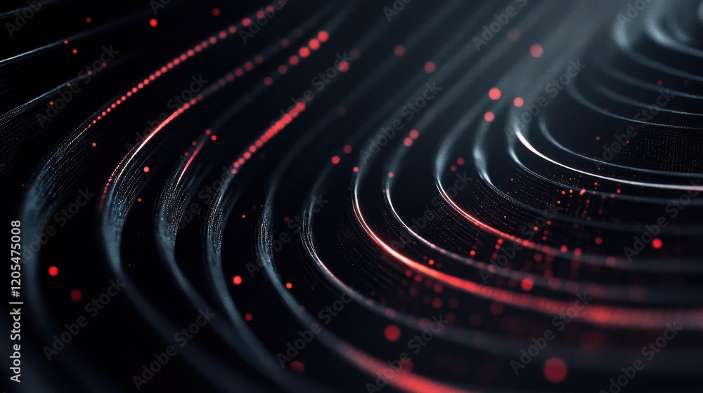 Poster abstract waves with glowing particles in red and black background
