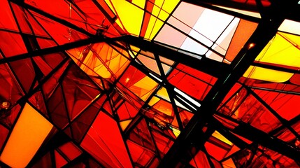 Fototapeta premium Abstract Red and Yellow Geometric Glass Stained Glass Window Design