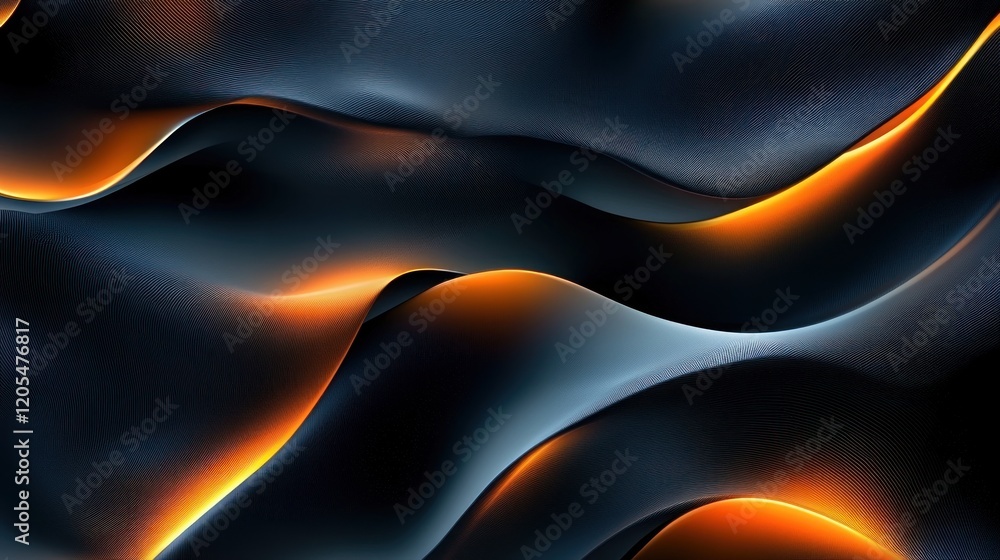 Poster dynamic abstract modern design with jagged lines and bold orange glows, futuristic style, smooth wav