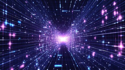 Abstract Futuristic Tunnel Digital Light Grid Network