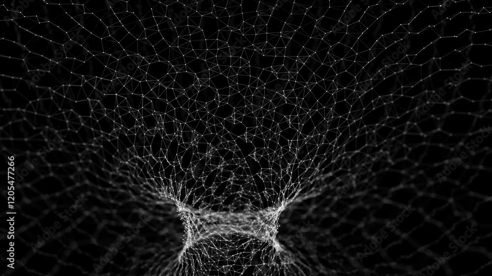 Poster abstract wireframe tunnel. light science wormhole. 3d portal grid. futuristic fantasy funnel. 3d ren